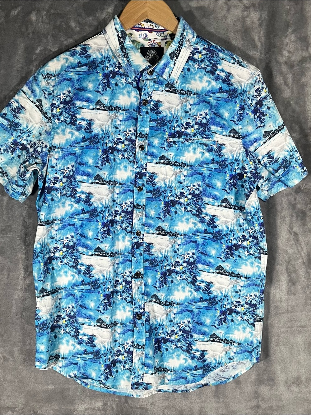 English Laundry Blue & White Tropical Print Short-Sleeve Button-Up Shirt